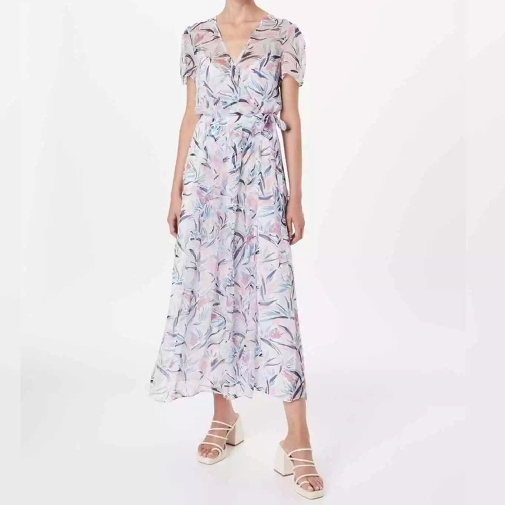 🆕 Club Monaco Birds of Paradise Maxi Wrap Dress Blue and Pink Chiffon, Size 4 - Picture 14 of 16